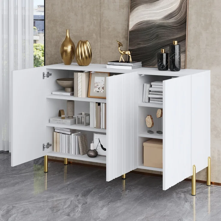 ZUBALIYA Schuhschrank 120 x 35,5 x 80 cm, mit 3 Türen, aus MDF / Spanplatte, Weiß – Bild 7