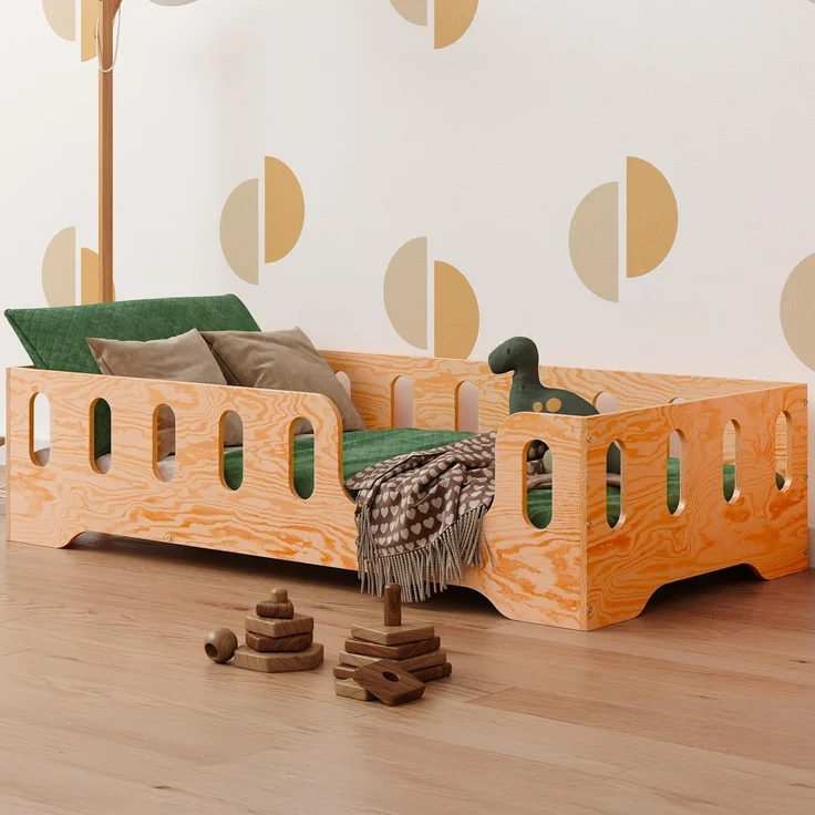 smartwood Kinderbett Bodenbett 70x140 mit Rausfallschutz & Lattenrost - Lackiert - Kinder Montessori Bett TILA 2P mit glatten Kanten - Betten für schnelle Montage - Bis 230 kg belastbar – Bild 1