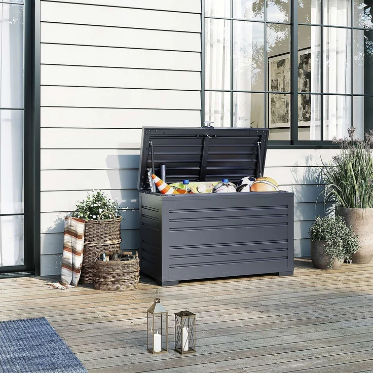 Weide Gartenbox | 100% Aluminium | Aufbewahrungsbox 284 L | Outdoor Box mit Deckel | 100 x 64 x 46 cm – Bild 1