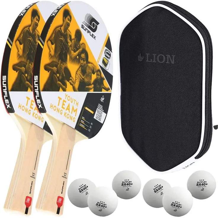 Sunflex 2x Tischtennisschläger Youth Team Hong Kong + Tischtennishülle + 6x SX+ Tischtennisbälle
