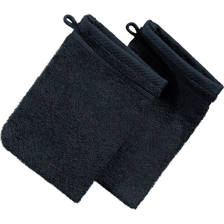Erwin Müller Waschhandschuh Waschhandschuh "Heidelberg" 2er-Pack, Frottier (2-St), Walk-Frottier Uni, Schwarz – Bild 1