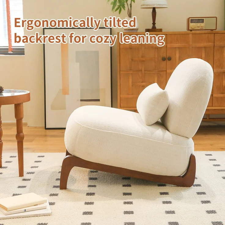 LVHOM Sessel Velvet Glamour mit Holzgestell, Loungesessel mit Kissen, Polstersessel für Wohnzimmer & Schlafzimmer, Skandi-Design, Weiß – Bild 6