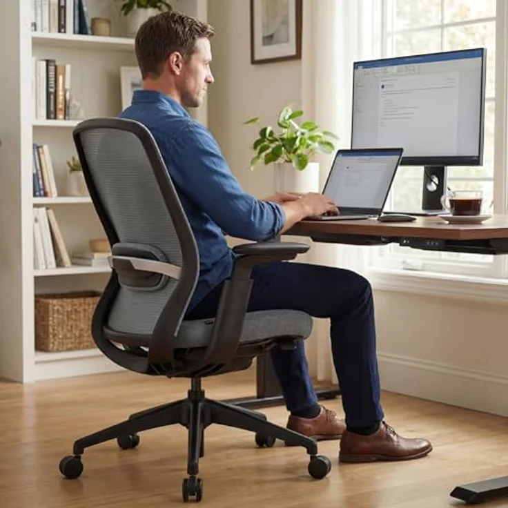 COLAMY Atlas Ergonomischer Bürostuhl Mesh, Schreibtischstuhl mit 4D-Armlehnen, Schiebesitz, Lendenstütze, Hoher Rückenlehne für Homeoffice,Dunkelgrau – Bild 2
