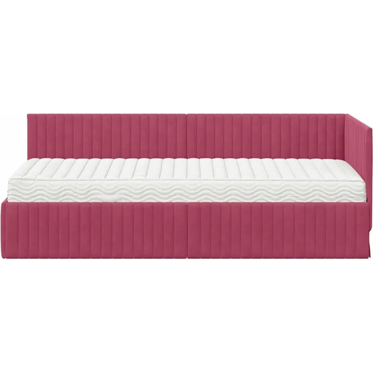 vidaXL Eckbettgestell mit Matratze mit Kopfteil 2 pcs Rot Samt 3393802 – Bild 5