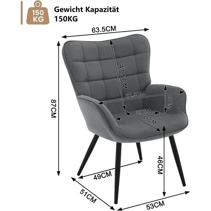 Woltu Relaxsessel (1-St), Ohrensessel Polstersessel mit Cordbezug – Bild 2