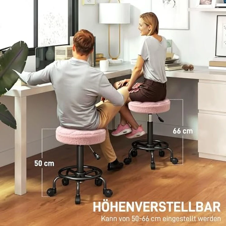 HOMCOM Rollsitz höhenverstellbar 50-66 cm, 360° drehbar (Rollhocker, 1 St, Drehhocker), für Büro, Salon, Massage, Spa, Rosa – Bild 3