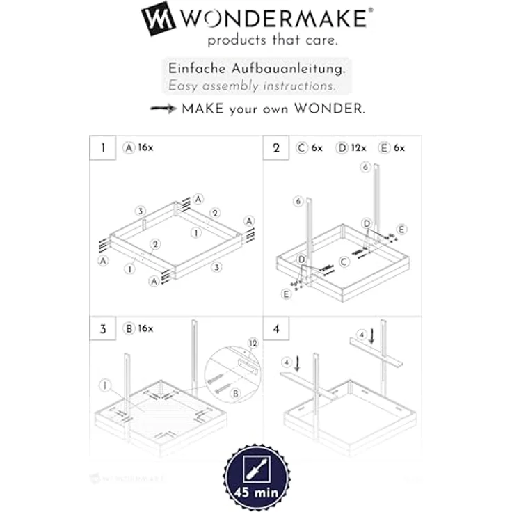 WONDERMAKE Sandkasten mit Abdeckung und Dach, 2x Matschküche, quadratisch aus lasiertem Fichte-Holz, schwarz-weiß, 113x113 cm, verschließbar – Bild 7