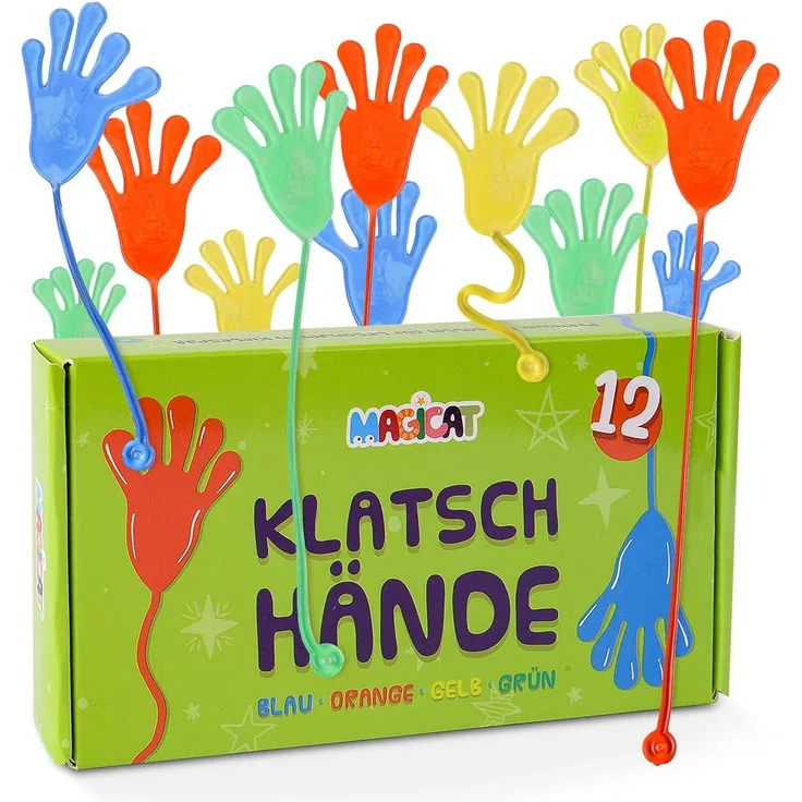 Magicat Premium Klatschhände Set, 12 klebrige Glibberhände I Geburtstag, Mitgebsel, Mitbringsel, Give Aways - Jungen und Mädchen, perfekt nach einem Kindergeburtstag oder einer Party