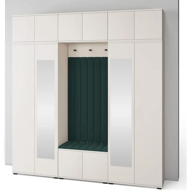Garderoben-Set Napoli Version 12: Kleiderschrank mit Polsterpaneelen, Schuhschrank und Schrankaufsatz Flur und Eingangsbereich (Cashmere/Trinity 28), 225 x 40 x 210 cm – Bild 4