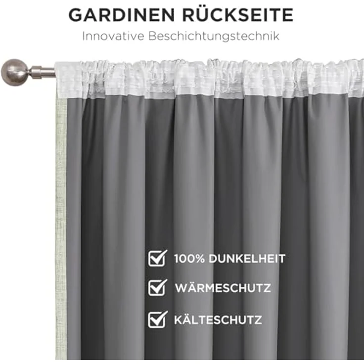 Joydeco 100% Verdunkelungsvorhänge Leinen Gardinen mit Kräuselband 2er Set H183xB117cm Hellbeige, Thermovorhang Kälteschutz Blickdicht Schallschutz Ideal für Wohnzimmer passt zu Schienensystemen – Bild 7