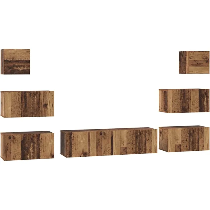 vidaXL TV-Schrankset Wandmontiert 8 pcs Altholz Holzwerkstoff 3393153