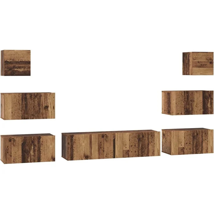 vidaXL TV-Schrankset Wandmontiert 8 pcs Altholz Holzwerkstoff 3393153 – Bild 1