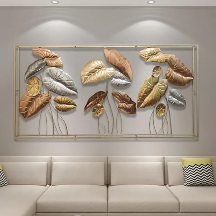 3D Wandbild "Blätter" aus Metall in gold / silber / bronze, 135x69 cm, Wanddeko, Wandschmuck – Bild 2