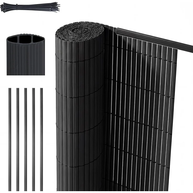 Sekey PVC Sichtschutzmatte mit Abdeckprofil & Kabelbindern - für Balkon Garten, Anthrazit 140x300 cm – Bild 1
