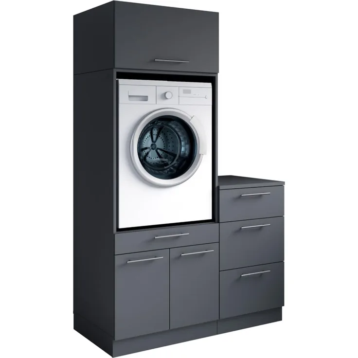 Laundreezy Waschraum Komplett-Set, Anthrazit - Modulares Schranksystem für Waschküche & Hauswirtschaftsraum - 118 x 200 x 68 cm (B/H/T)