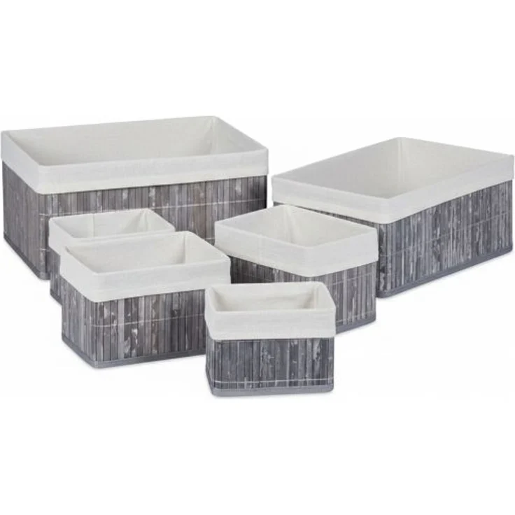 Relaxdays Aufbewahrungskorb, 6er-Set, Bambus, Grau – Bild 8