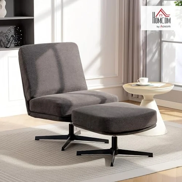 HOMCOM Relaxsessel mit Leinenoptik, Dicker Breiter Sitz (Drehbar Loungesessel, 2-St, Schneidersitz Polstersessel), für Wohnzimmer, Schlafzimmer, Dunkelgrau – Bild 2