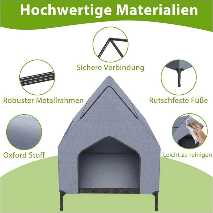 FIVMEN Hundebett mit Baldachin Hundeliege Hundehütte im Hausform, Oxford-Material Stahlrahmen Hundekäfig S/M/L – Bild 4