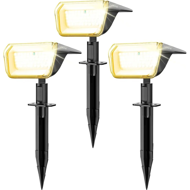 Linkind 60-Led Solar Strahler für außen Warmweiß 800Lm, Extra-lange Leuchtdauer & Intelligent Entladung, 3000K Solar Gartenleuchte mit Lade-Anzeige, IP67 LED Solar Gartenstrahler Solarlichter, 3 Stück – Bild 1
