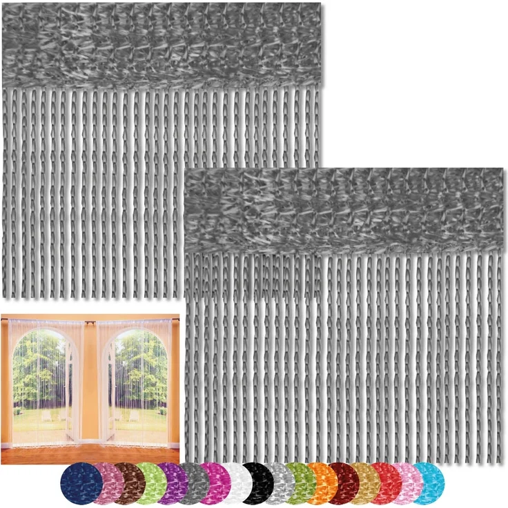 Fadenvorhang 2er Pack Gardine Raumteiler, Auswahl: 140x240 anthrazit - silbergrau – Bild 1
