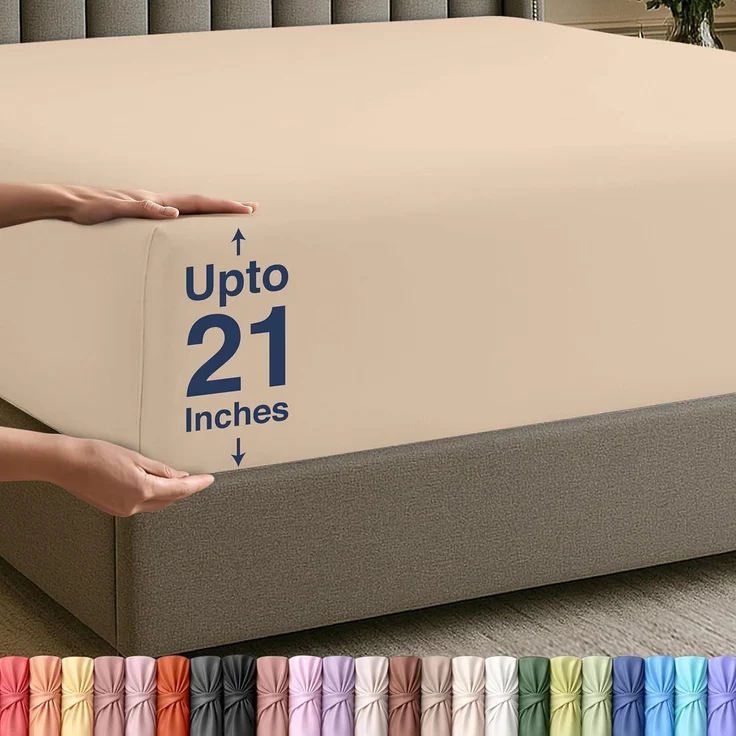 Utopia Bedding Spannbettlaken Queen – Extra tiefe Tasche – 53 cm Tiefe – Weiche Mikrofaser – Schrumpf- und farbbeständig – Pflegeleicht – Nur 1 Spannbettlaken (Beige) – Bild 1