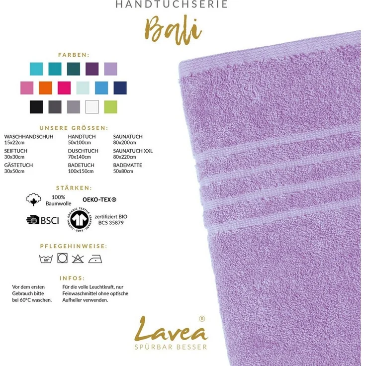 Lavea Badematte Bali, Höhe 3 mm, rutschhemmend, beidseitig nutzbar, strapazierfähig, fußbodenheizungsgeeignet, waschbar, schnell trocknend, Bio-Baumwolle, rechteckig, hochwertiger und nachhaltiger Premium Duschvorleger – saugstarke Faser – Bild 2