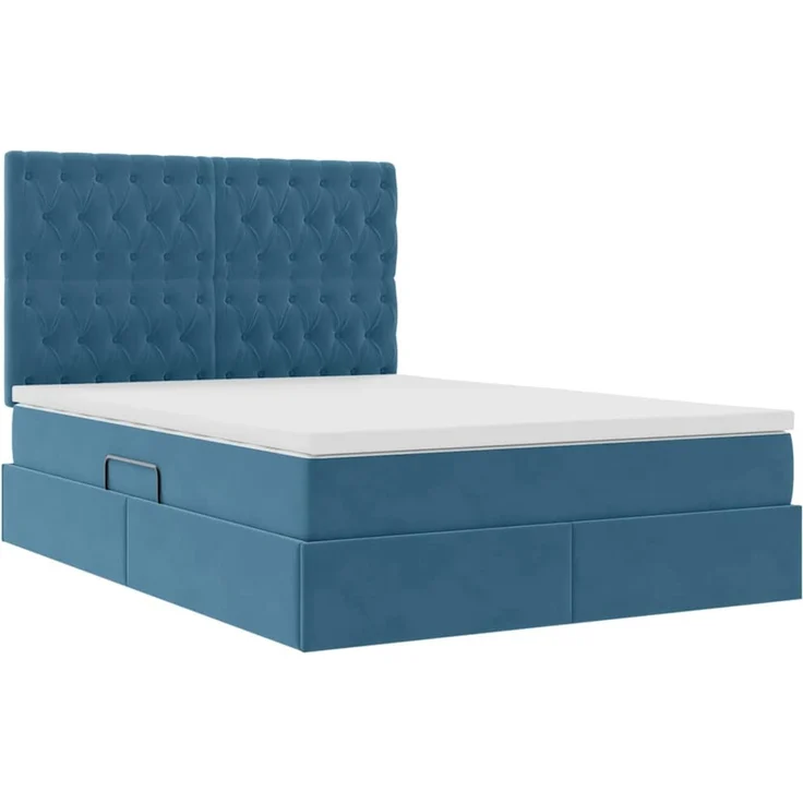vidaXL Aufbewahrungsbett mit Matratze Dunkelblau 140 x 200 cm Samt 3372097 – Bild 5