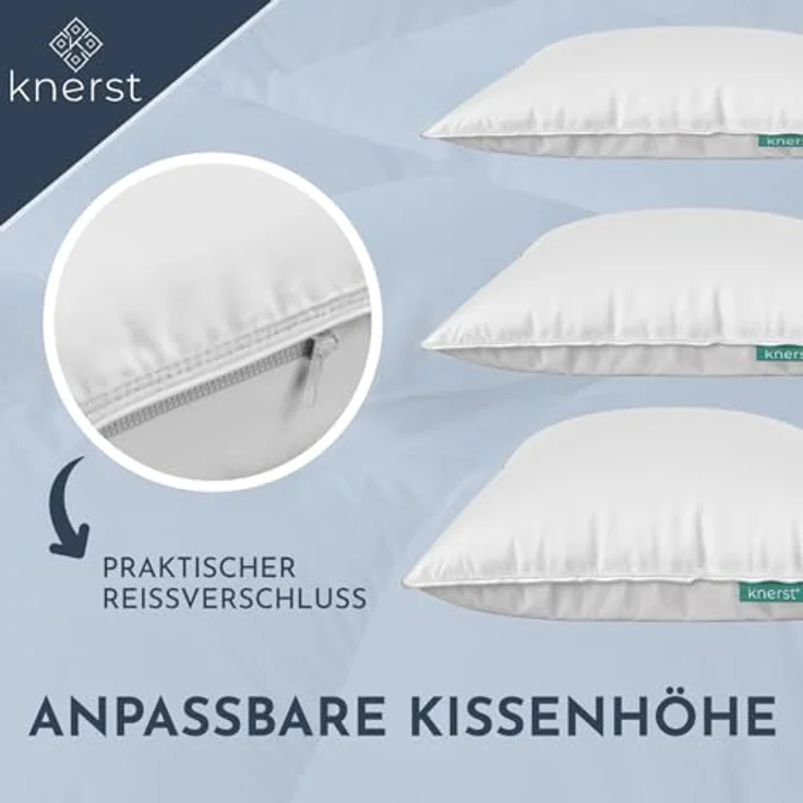 KNERST Kopfkissen Kopfkissen Nano Cloud Fill 100% Polyester, Füllung: NanoCloudFill Technologie – 100% Polyester, ergonomisches Schlafkissen ideal für jede Schlafposition, Kissen mit eleganter, weißer Biese – Bild 2