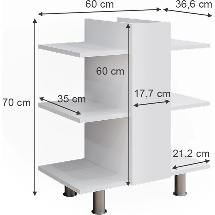 Waschbeckenunterschrank Fynn Weiß 60 x 70 cm mit 6 Ablage Vicco – Bild 3