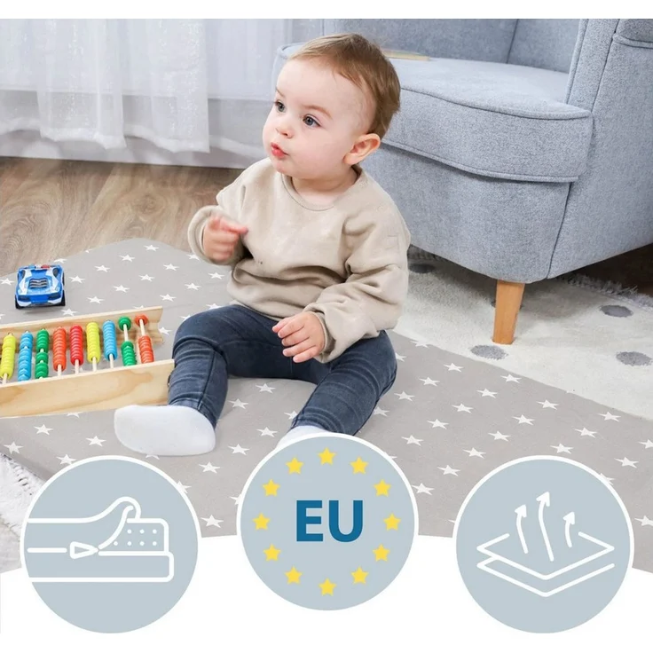 Reisebett Matratze 60x120 cm faltbar - Dicke Faltbare Matratze für Baby Klappmatratze Kinder Matratze Reisebett Sterne und Grau – Bild 3