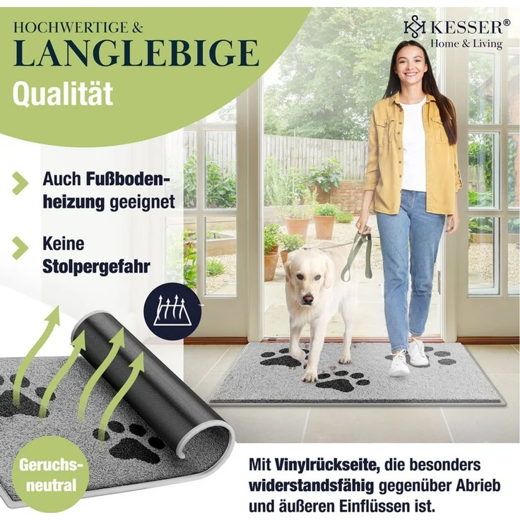 KESSER® Schmutzfangmatte rutschfeste Fußmatte für Innen- & Außenbereich waschbar & wetterfest | Türmatte Wohnungseingang | Teppich für Büro & Vorzimmer | Fußabtreter Fußabstreifer Motiv, Hellgrau / Schwarz, 50x80cm – Bild 4