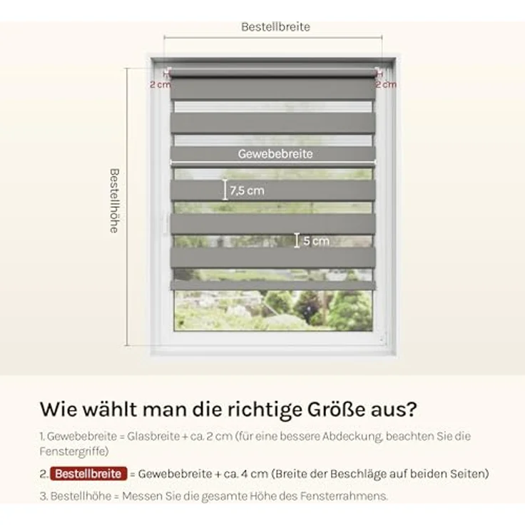 WOLTU Doppelrollo Klemmfix ohne Bohren Holzlook Grau B70 x H150 cm, Duo Rollo lichtdurchlässig Fensterrollo für innen verdunkelnd, Zebrarollo mit Kettenzug - Seitenzugrollo für Fenster und Tür – Bild 6