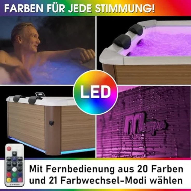 BRAST 'MSpa Oslo' Whirlpool mit LED-Beleuchtung, für 6 Personen, Sapphire & Amber mit Fester Außenwand, 160x160x65 cm – Bild 5