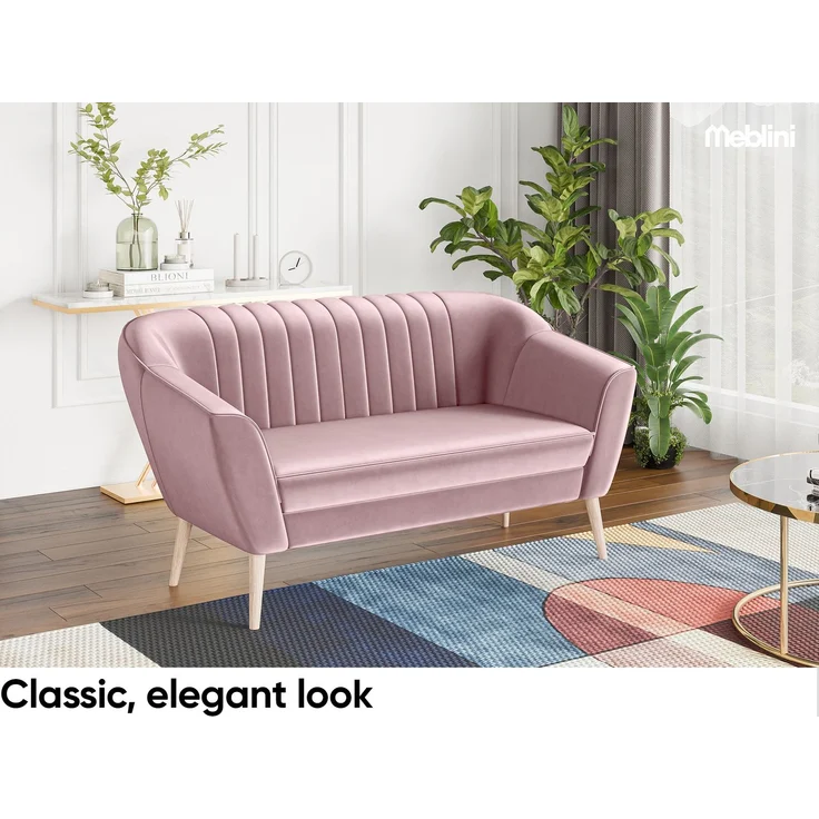MEBLINI Sofa-Set KAIA 3+2+1 - Rosa Samt - für Wohnzimmer - Mini Lounge für sechs Personen - Küchensofa - Sofa Klein - Sitzgarnitur - Polstergarnitur - Sofagarnituren – Bild 3