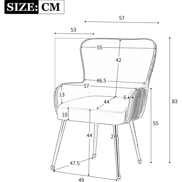 2er-Set Samt-Esszimmerstühle mit Armlehnen, beige/silber, 53x57x83 cm – Bild 10
