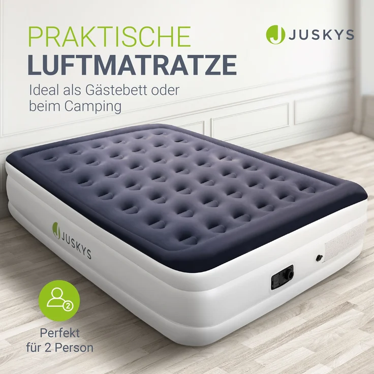 Juskys Luftmatratze selbstaufblasend mit integrierter Pumpe, PVC blau / weiß, 203 x 152 x 47 cm – Bild 2