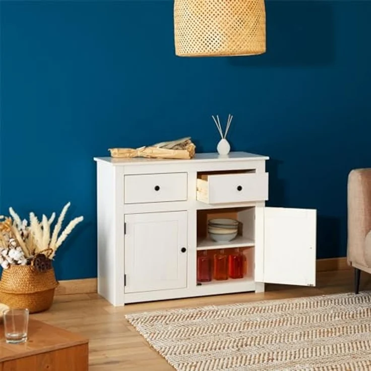 CARO-Möbel Kommode PAULO, Kommode weiß aus Kiefer mit 2 Schubladen und 2 Türen Sideboard Massivh – Bild 5