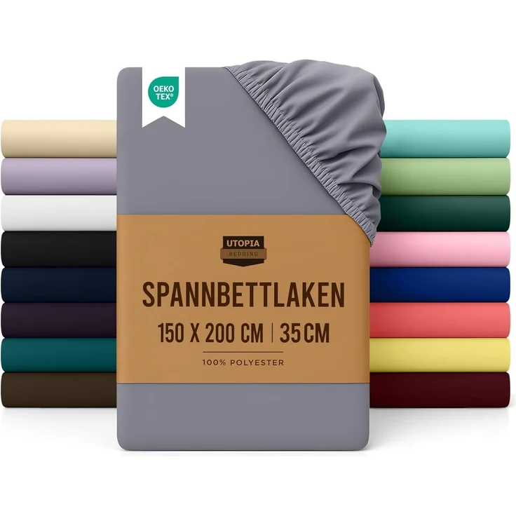 Utopia Bedding - Spannbettlaken 150x200 cm - Grau - Oeko-Tex Zertifiziertes Gebürstete Mikrofaser Spannbetttuch - 35 cm Tiefe Tasche – Bild 1