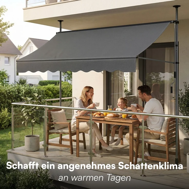 STEELSØN 'Dioran' Klemmmarkise mit Handkurbel 200x180 cm, anthrazit, stufenlos höhenverstellbar, wetterfest und UV-beständig, Balkonmarkise ohne Bohren – Bild 8