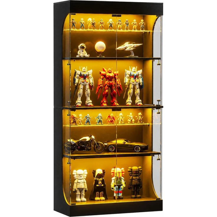 DESVIAE Vitrine mit LED-Beleuchtung und Ladestation 80x165x35 cm Glas Spanplatte Schwarz – Bild 7