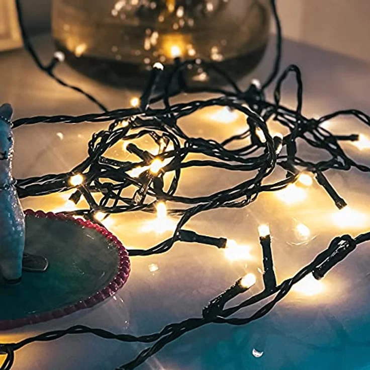 hellum Lichterkette außen 120 LED warmweiß, Lichterkette mit Timer, innen, für Weihnachtsbaum 11.9m beleuchtete Länge, Kabelfarbe grün – Bild 9