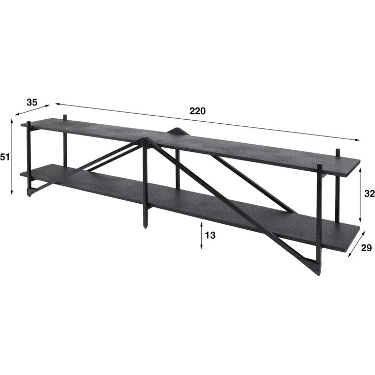 TV-Board Pouv Metalloptik, modern industriell, dunkelgrau, mit 2 festen Böden, 220 cm – Bild 4
