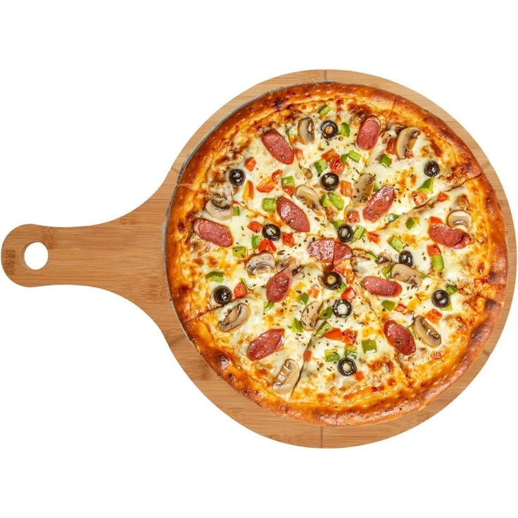 hausleben Pizzaschneidebrett Pizzateller Pizzabrett aus Bambus Doppelpack, (2-St), pizzaservierbrett schneiderbrett mit Griff – Bild 1