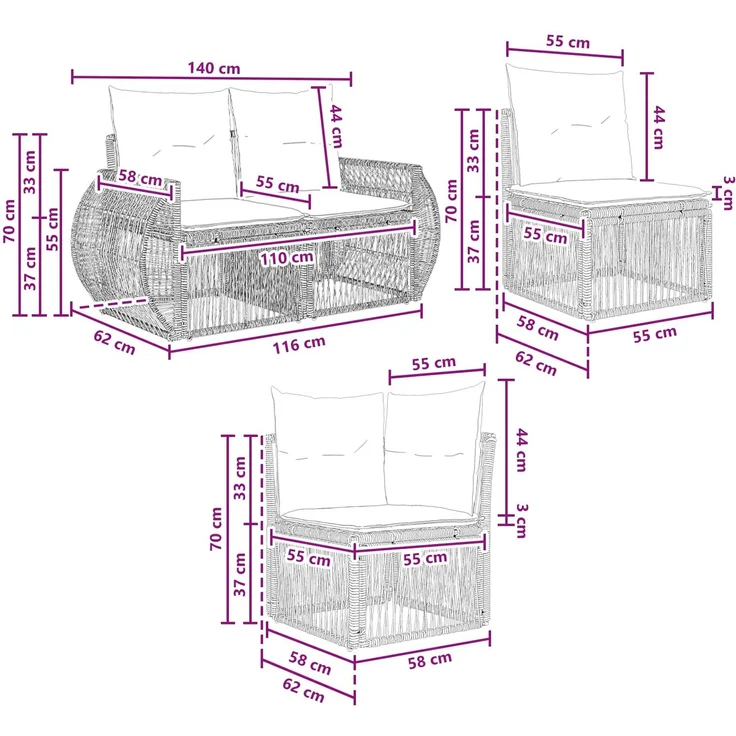 vidaXL Gartensofa-set 7 stk. 7-Sitzanzahl Schwarz und Cremeweiß 3435517 – Bild 8
