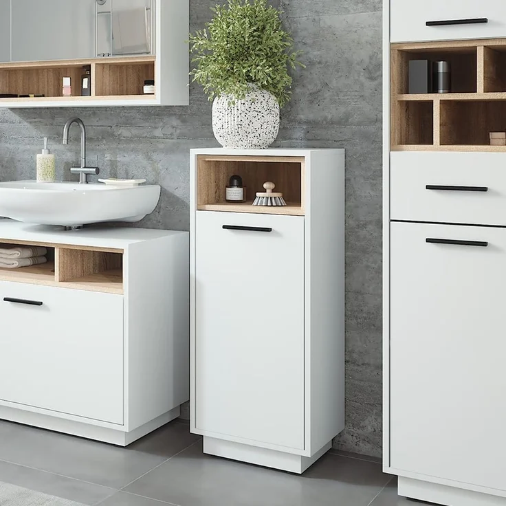 Wäscheschrank Beatrice Weiß/Sonoma 38 x 93 cm mit herausnehmbarer Innentasche Vicco – Bild 2