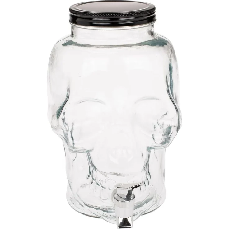 Getränkespender mit Zapfhahn 4 L Totenkopf aus Glas mit Deckel Totenschädel – Bild 2