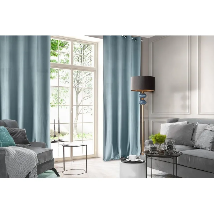 Design91 Samtvorhang, Ösen, Polyester hellblau, 140x250 cm
