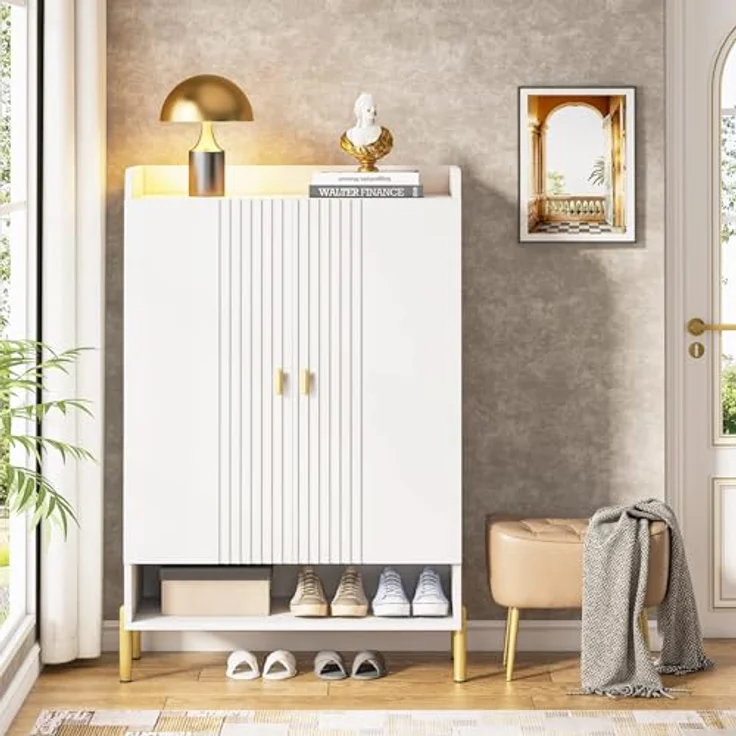 LITTLE TREE Schuhschrank für den Eingangsbereich: 6-stöckiger Schuh-Organizer, schmal, freistehend, Holz-Schuhregal mit Türen, verstellbare Einlegeböden für Flur, Schrank, Wohnzimmer – Bild 8