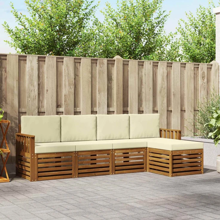 vidaXL Outdoor-Sofagarnitur 5 stk. 5-Sitzer Natur und Creme 3374640 – Bild 1