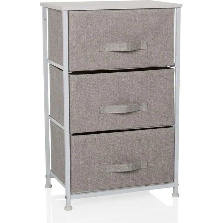 hjh LIVING Kommode mit 3 Stoffschubladen FOLDRESS M 73 x 45 x 30 cm Schubladenkommode Organizer, höhenverstellbare Fußgleiter, Metall-Gestell, Grau